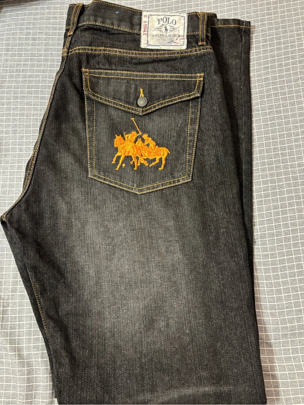 Vintage Polo by Ralph Lauren Men's Straight Black Jeans with Contrast Stitching